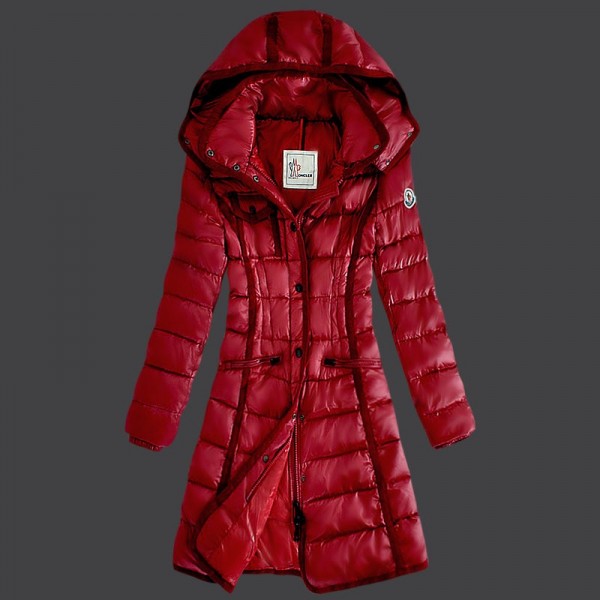 Moncler Donna sottile lungo Giù cappotto Rosso uscita M1077